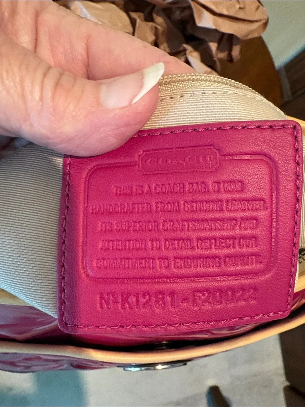 Coach Peyton Patent convertible bag Shoulder/Crossbody Fuchsia /Tan leather Trim